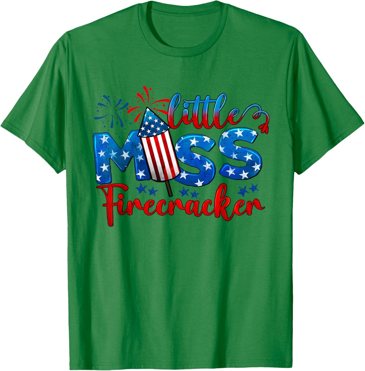 Little Miss Firecracker 4th of July American Flag Girls Kids T-Shirt - T-Shirt | Irish Green