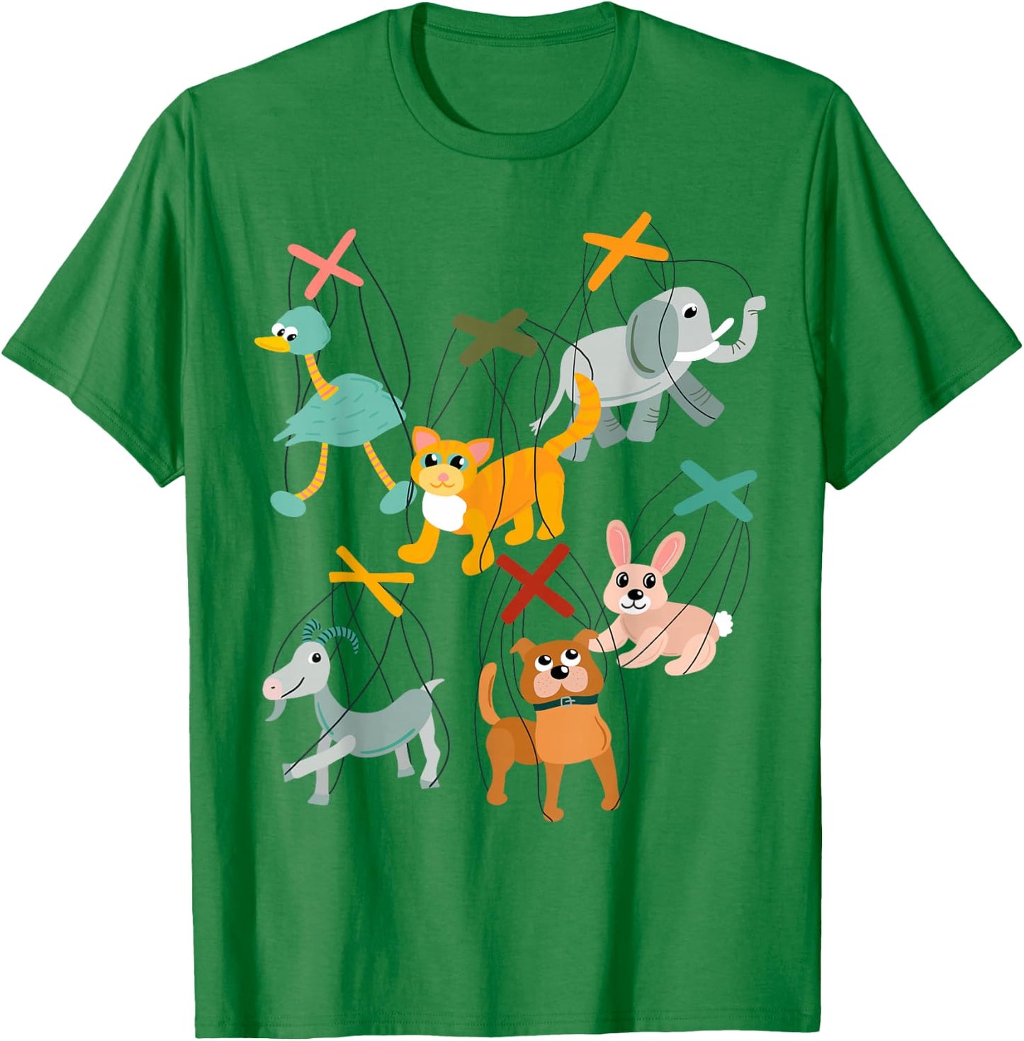 Collage of Marionettes Cute Animals Puppets T-Shirt - T-Shirt | Irish Green