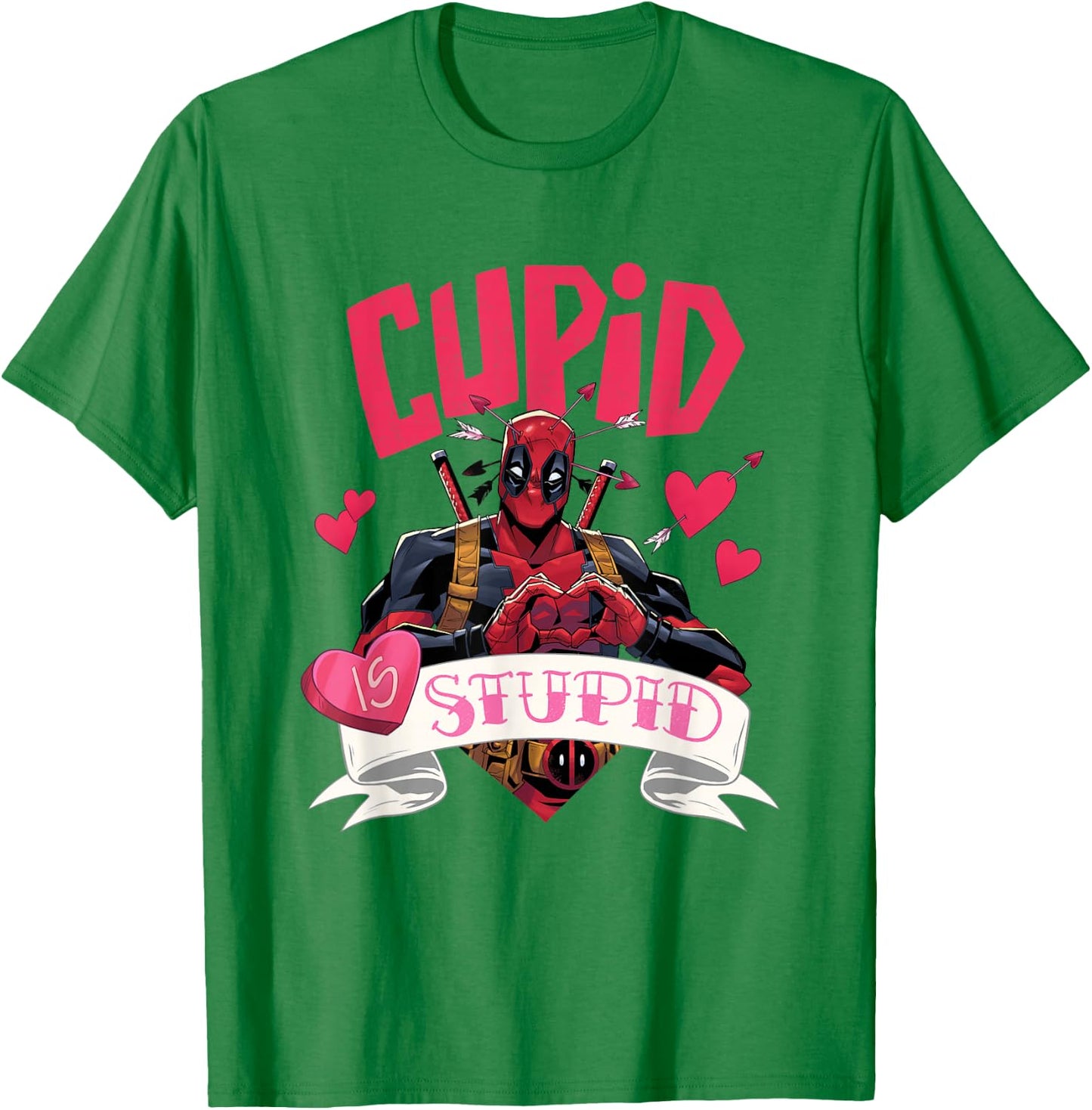 Marvel Deadpool Valentine's Day Cupid Is Stupid Chest Logo T-Shirt - T-Shirt | Irish Green