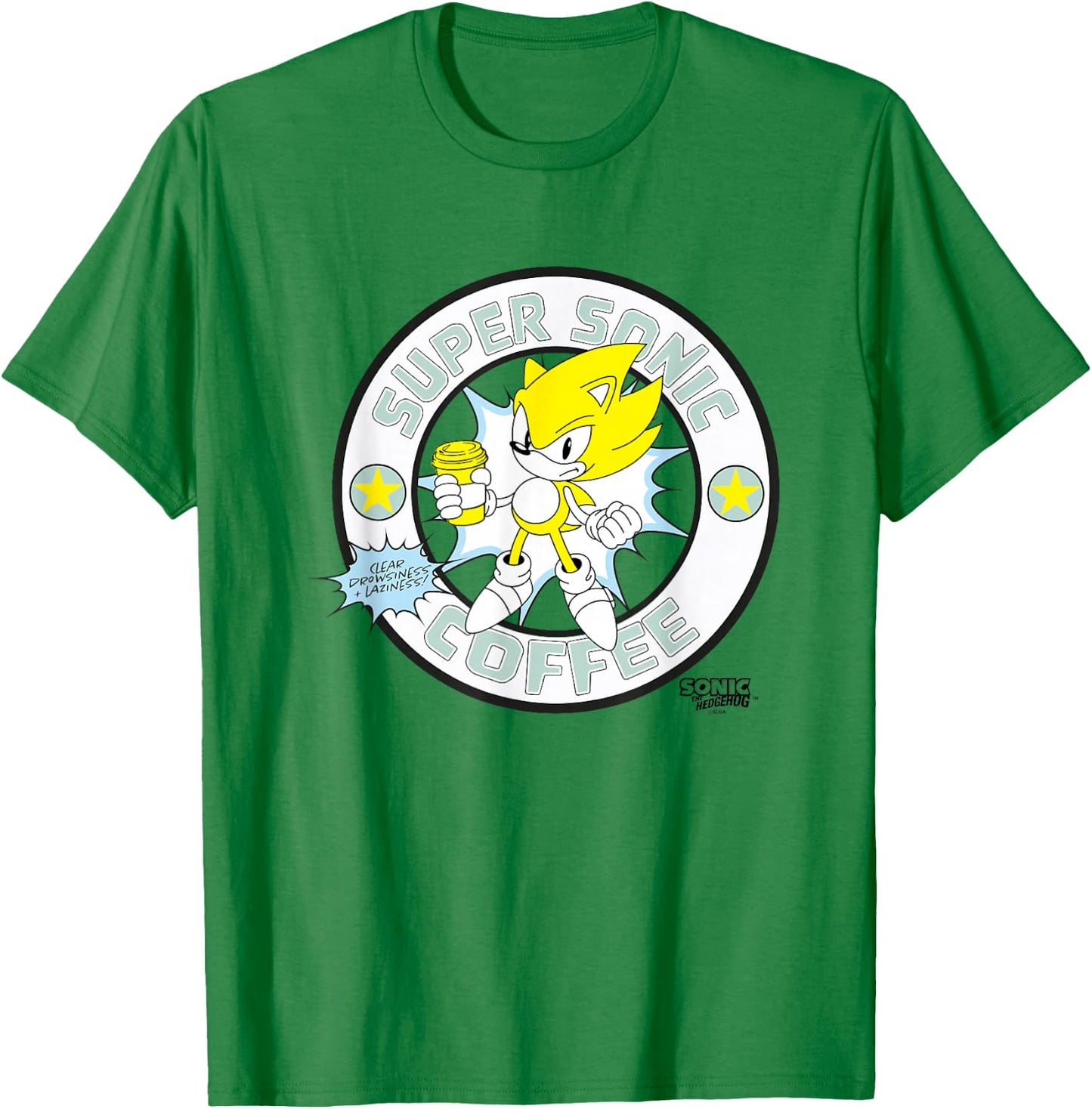 Sonic The Hedgehog Super Sonic Coffee Vintage Logo T-Shirt - T-Shirt | Irish Green