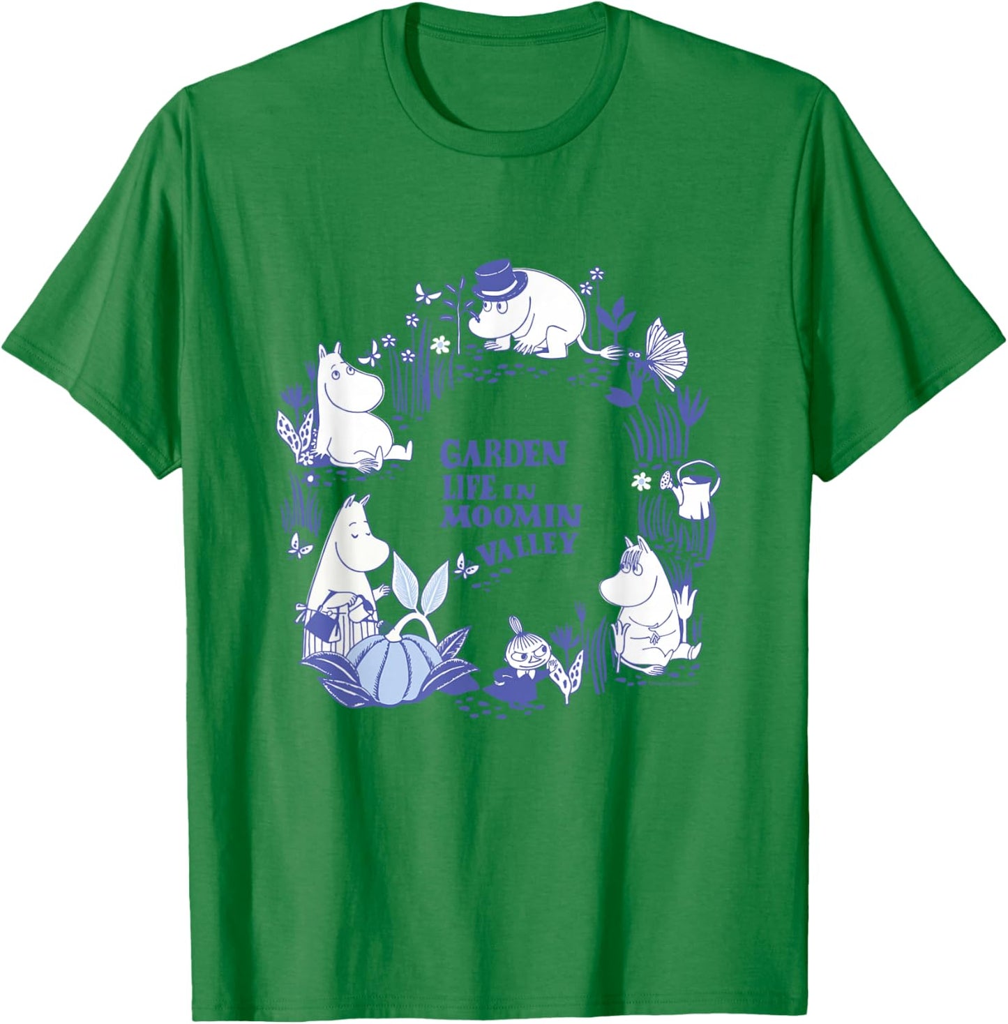 Moomin Garden Life In Moominvalley Blue Print , gray T-Shirt - T-Shirt | Irish Green