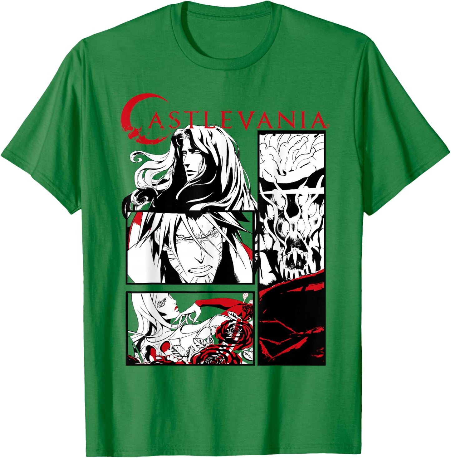 Castlevania Black & White Comic Panels T-Shirt - T-Shirt | Irish Green