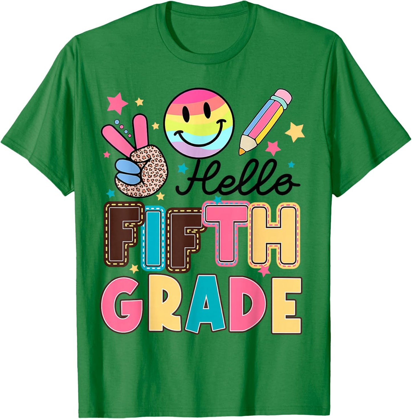 Hello Fifth Grade 5th Day Back of School Teachers Girl T-Shirt - T-Shirt | Irish Green