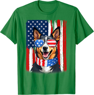 USA America Flag Blue Heeler Dog 4th of July Patriotic T-Shirt - T-Shirt | Irish Green