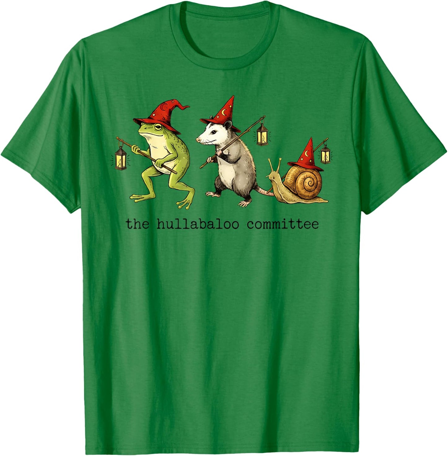 The Hullabaloo Committee Frog Opossum Snail Wizard Title T-Shirt - T-Shirt | Irish Green