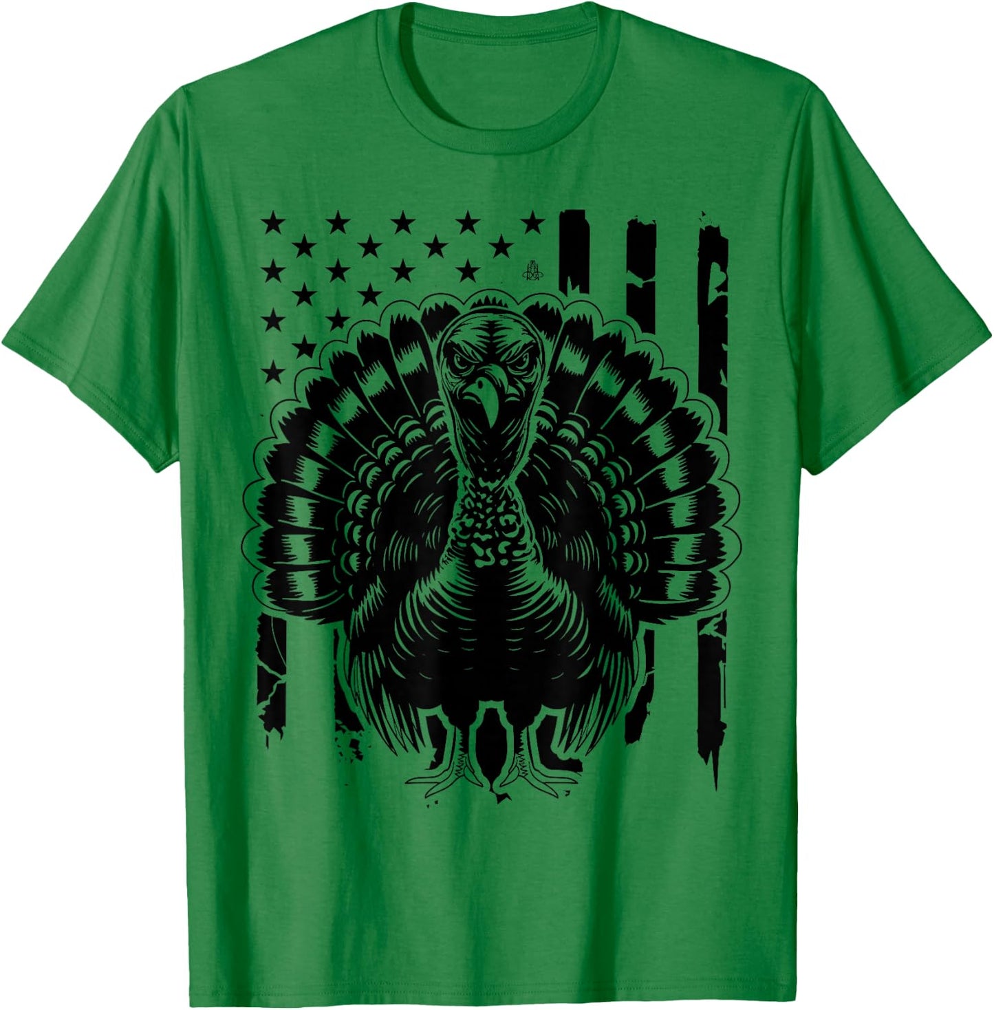 Turkey Hunting Graphic Distressed American Flag T-Shirt - T-Shirt | Irish Green