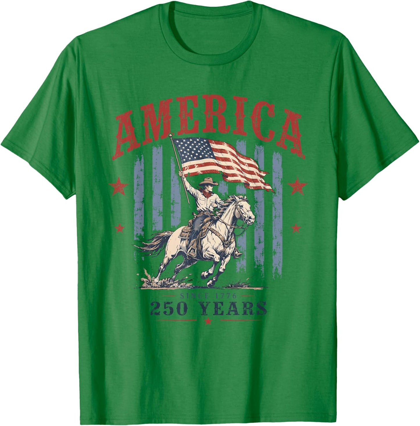 Retro Preppy Stripes America Cowboy Rodeo 250 Years US Flag T-Shirt - T-Shirt | Irish Green