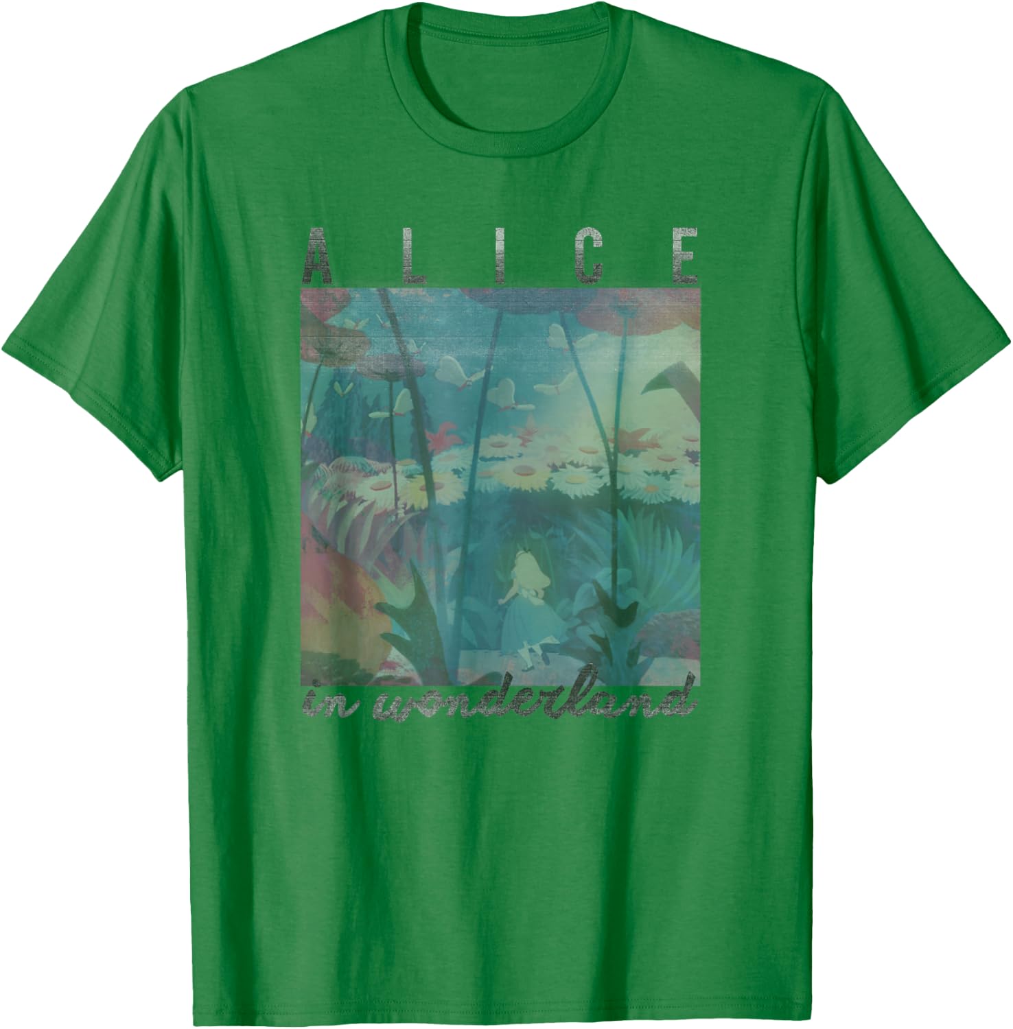 Disney Alice in Wonderland Faded Wildflower Forest Panel T-Shirt - T-Shirt | Irish Green