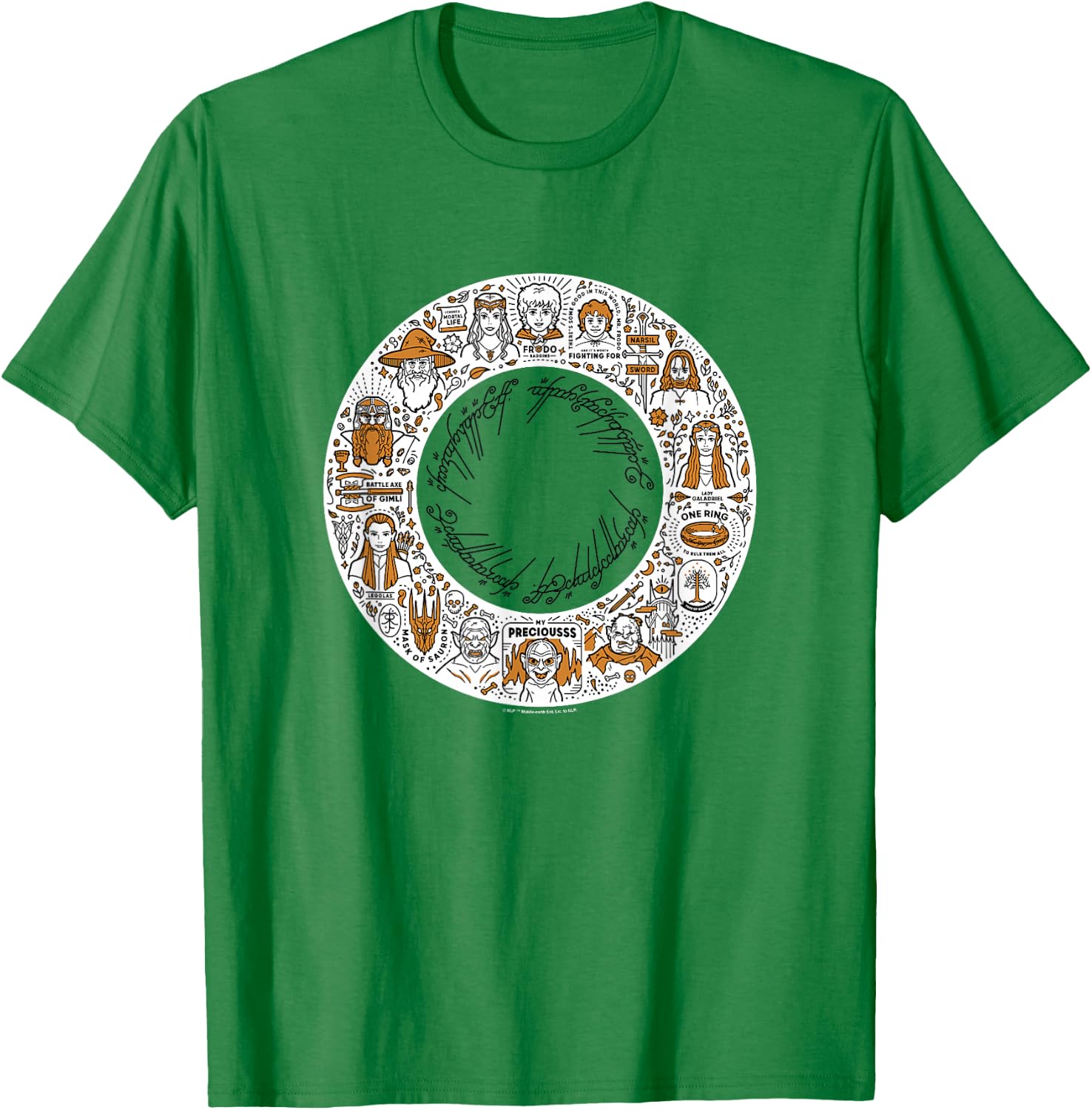 The Lord of The Rings Fellowship Ring Vintage Icons Collage T-Shirt - T-Shirt | Irish Green