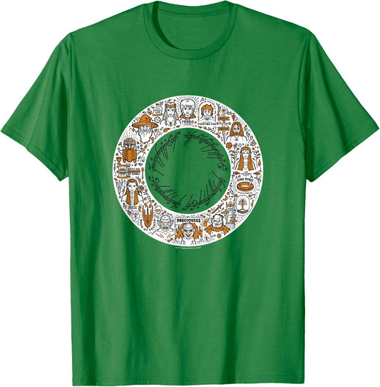 The Lord of The Rings Fellowship Ring Vintage Icons Collage T-Shirt - T-Shirt | Irish Green