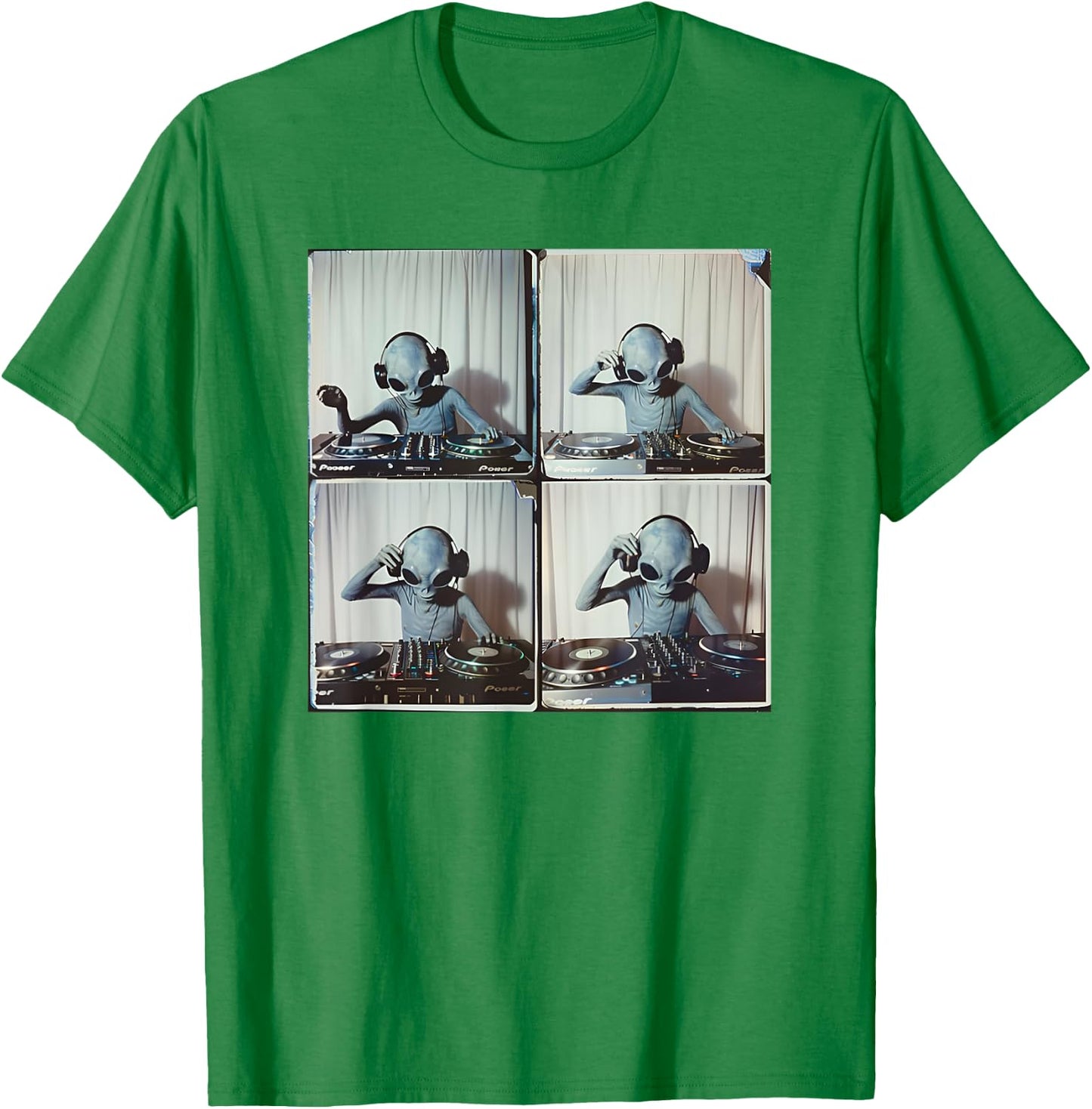 DJ Alien Dropping Beats UFO Vinyl Music Grey Alien Graphic T-Shirt - T-Shirt | Irish Green