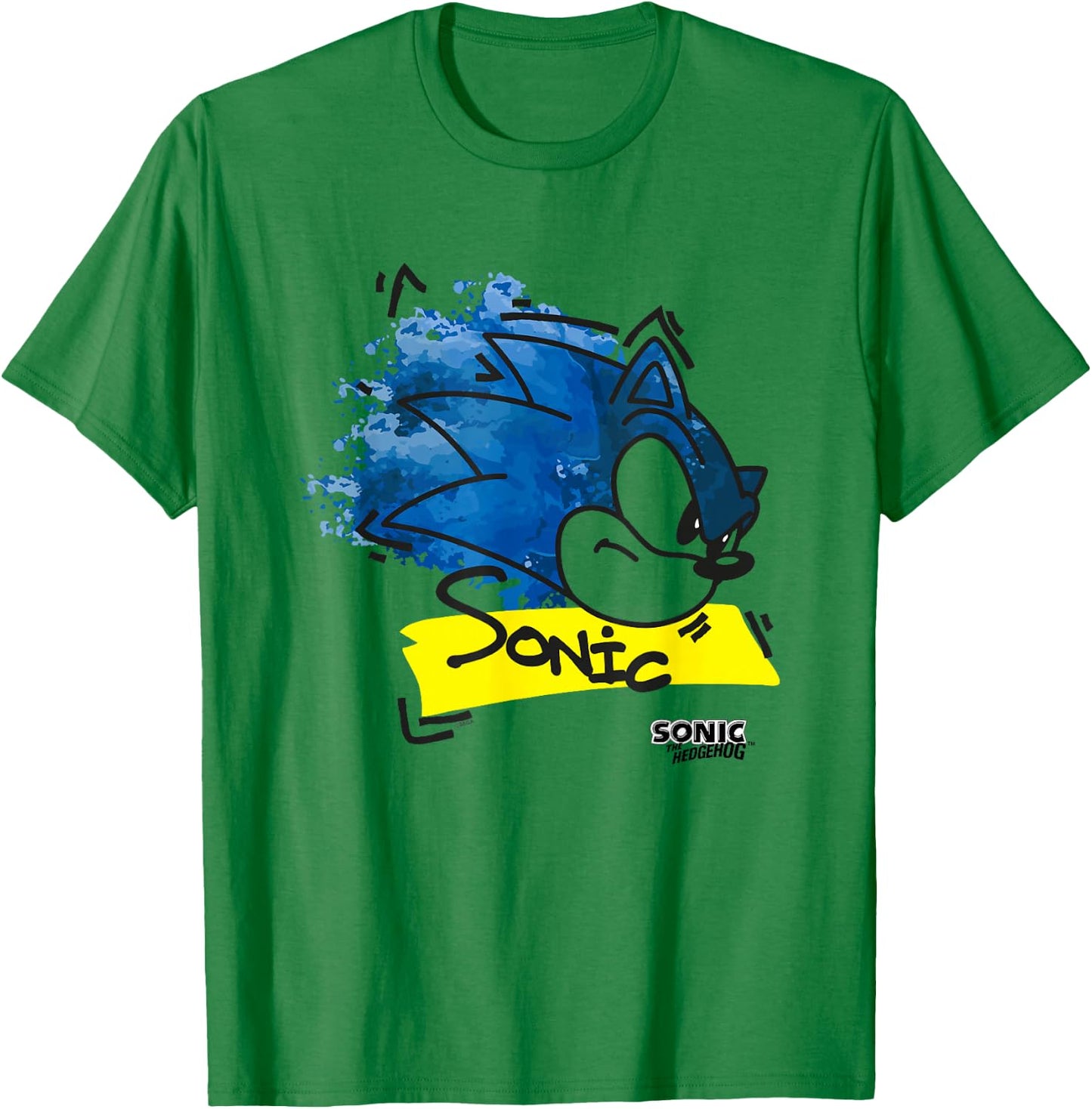 Sonic The Hedgehog Distressed Watercolor Face Outline T-Shirt - T-Shirt | Irish Green