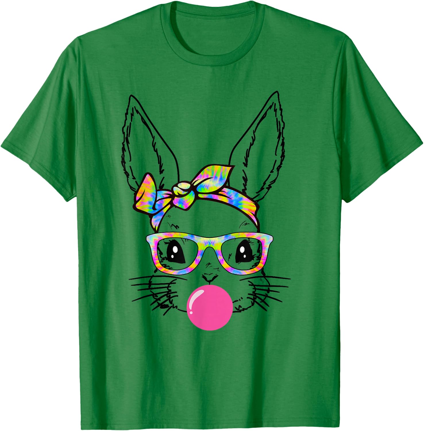 Cute Bunny With Bandana Tie Dye Glasses Bubblegum Easter Day T-Shirt - T-Shirt | Irish Green