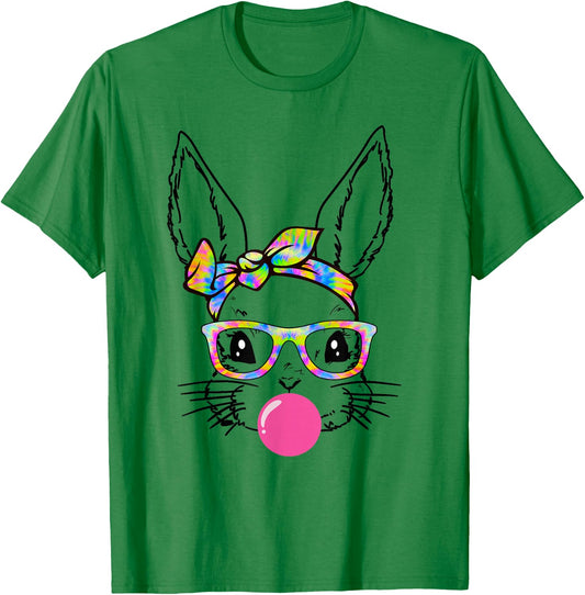 Cute Bunny With Bandana Tie Dye Glasses Bubblegum Easter Day T-Shirt - T-Shirt | Irish Green