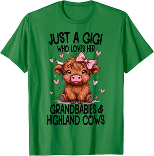 Just a GIGI loves her GRANDBABIES & HIGHLAND COWS Graphic T-Shirt - T-Shirt | Irish Green