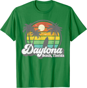 Vintage Daytona Beach Florida Surfing Retro 70's Surf Gift Women Girls Kids T-Shirt - T-Shirt | Irish Green