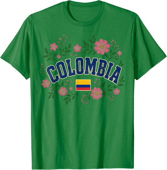 Colombia Floral Vintage Country Pride T-Shirt - T-Shirt | Irish Green