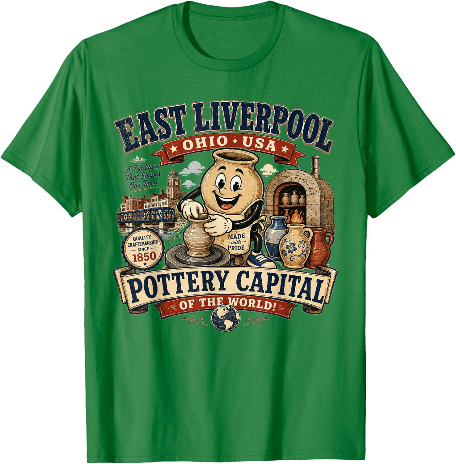 East Liverpool Ohio - Pottery Capital of the World - Vintage T-Shirt - T-Shirt | Irish Green