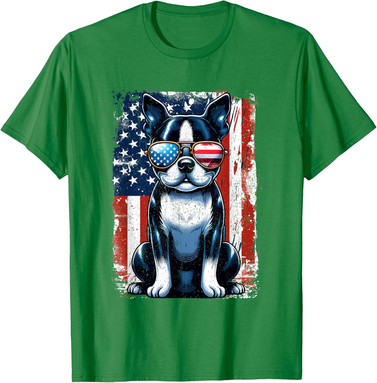 Boston Terrier Dog American USA US Flag Pets Vintage Outfit T-Shirt - T-Shirt | Irish Green