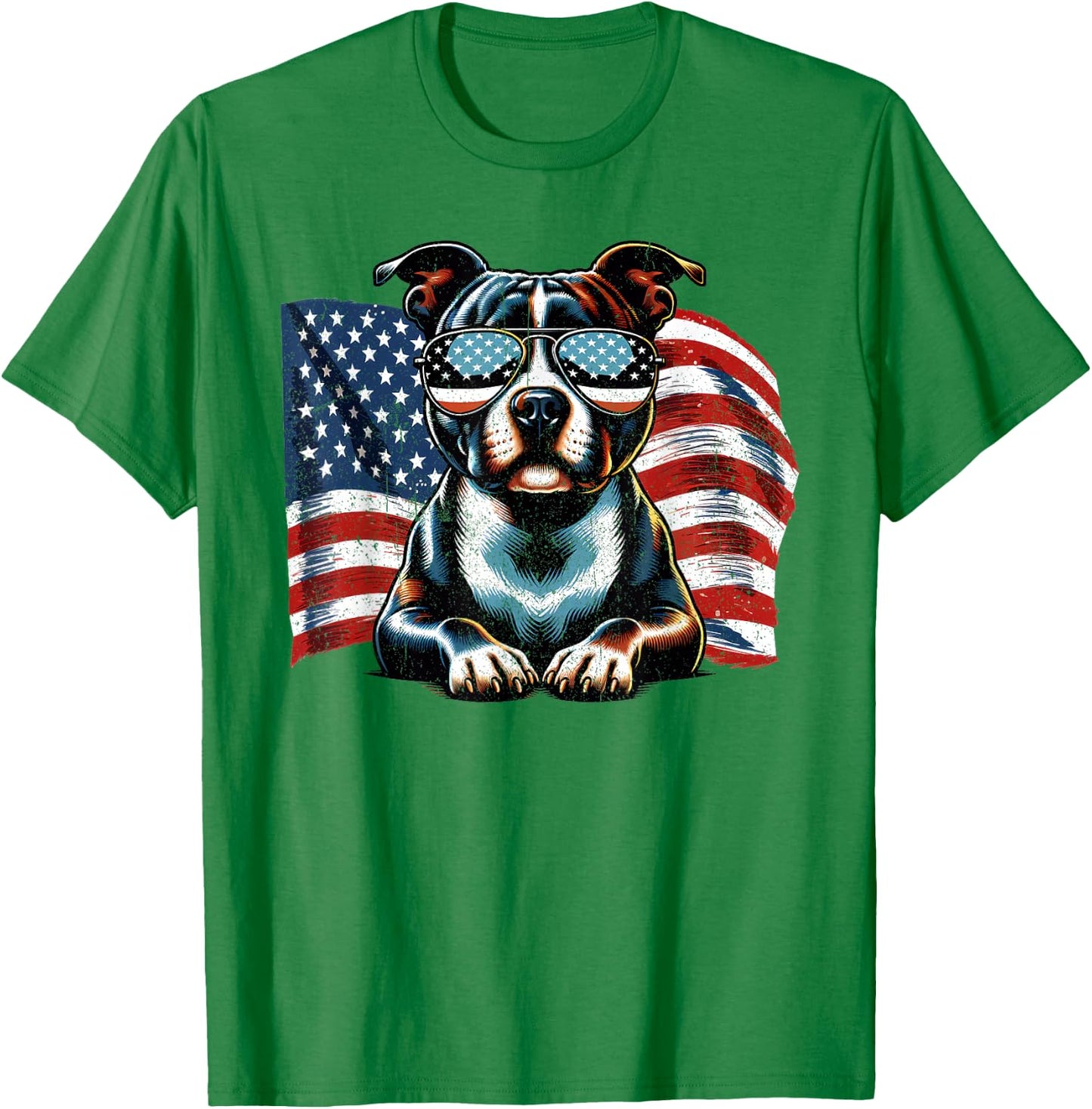 Staffordshire Bull Terrier US Flag Patriotic Freedom Vintage T-Shirt - T-Shirt | Irish Green