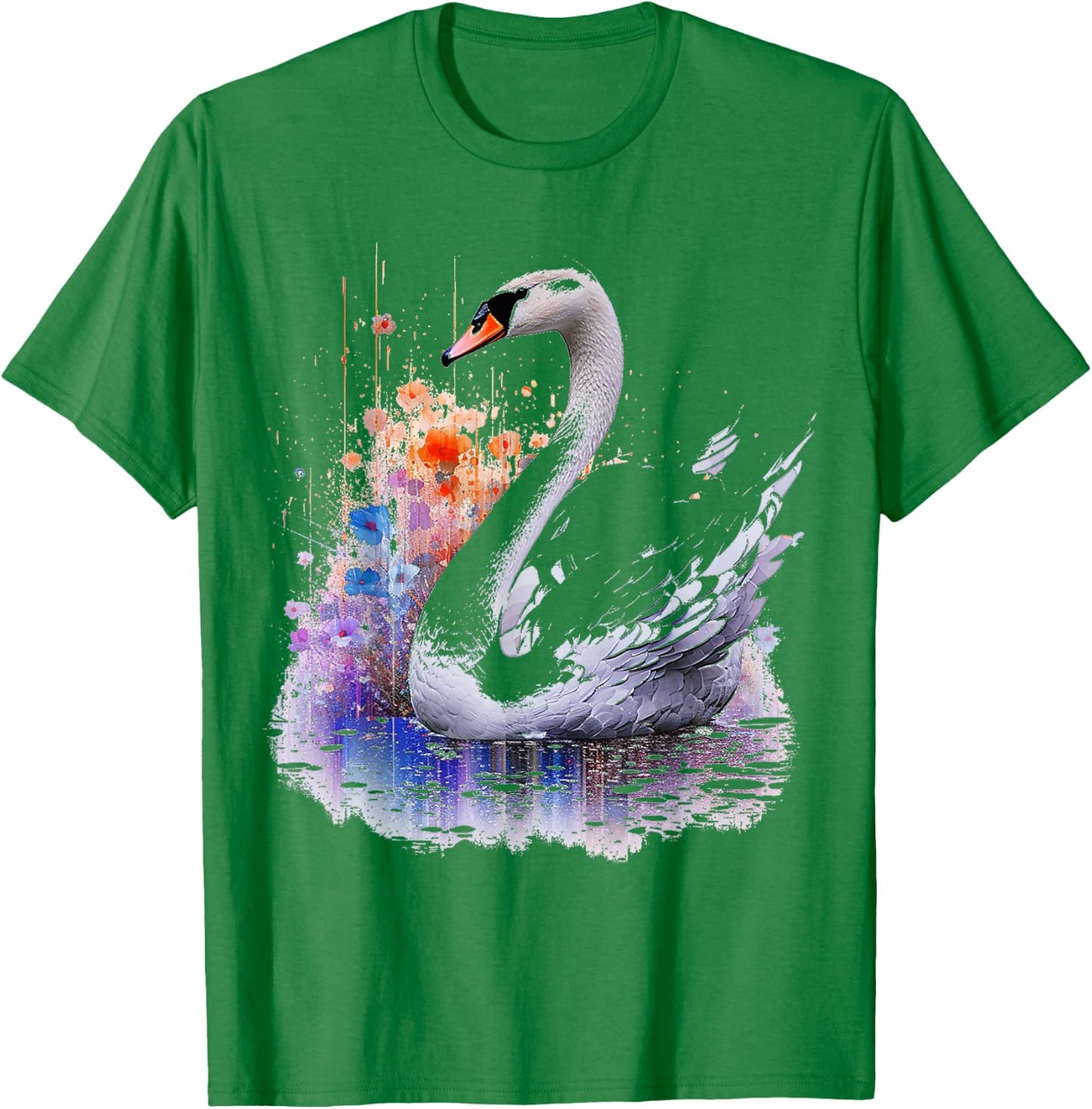 Swan Painting Abstract Animal Art Flowers Graphic Swan T-Shirt - T-Shirt | Irish Green