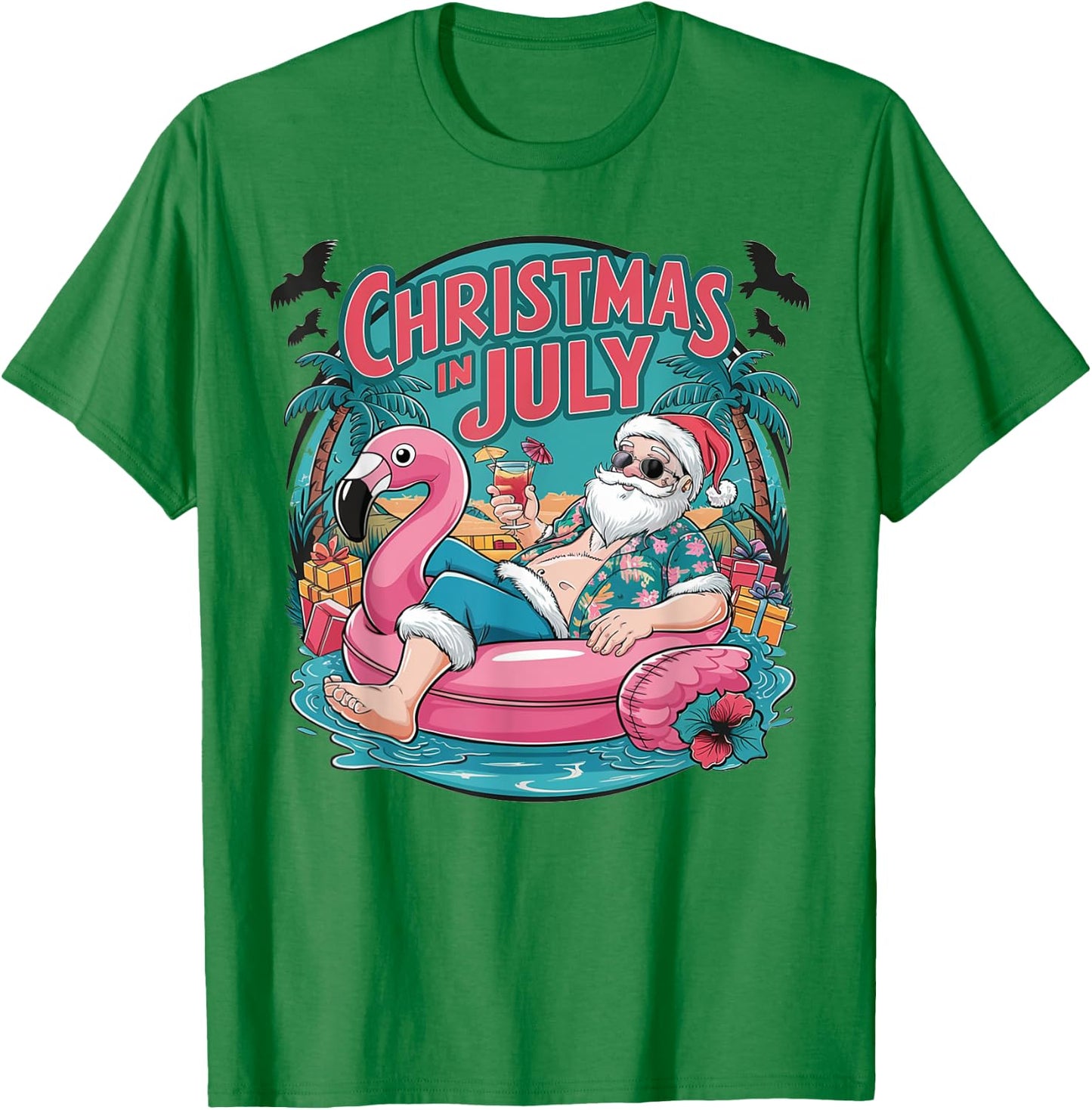 Funny Santa Flamingo Christmas In July Summer Xmas Women Kid T-Shirt - T-Shirt | Irish Green