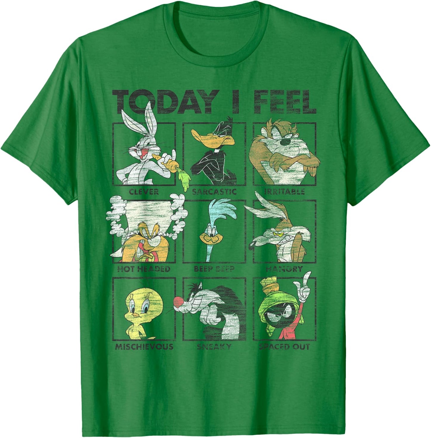 Looney Tunes Today I Feel Distressed Character Box Ups T-Shirt - T-Shirt | Irish Green