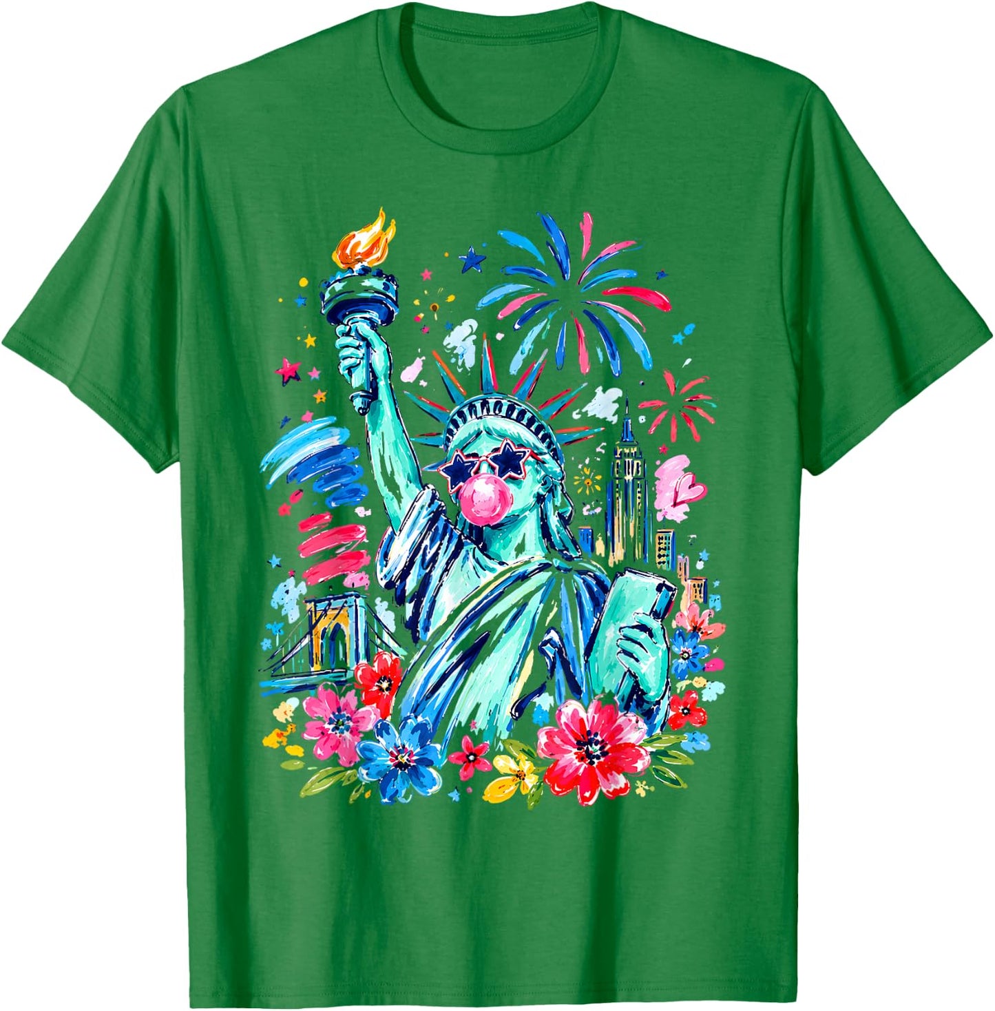 Brushstroke Statue of Liberty 4th of July Retro USA Women T-Shirt - T-Shirt | Irish Green