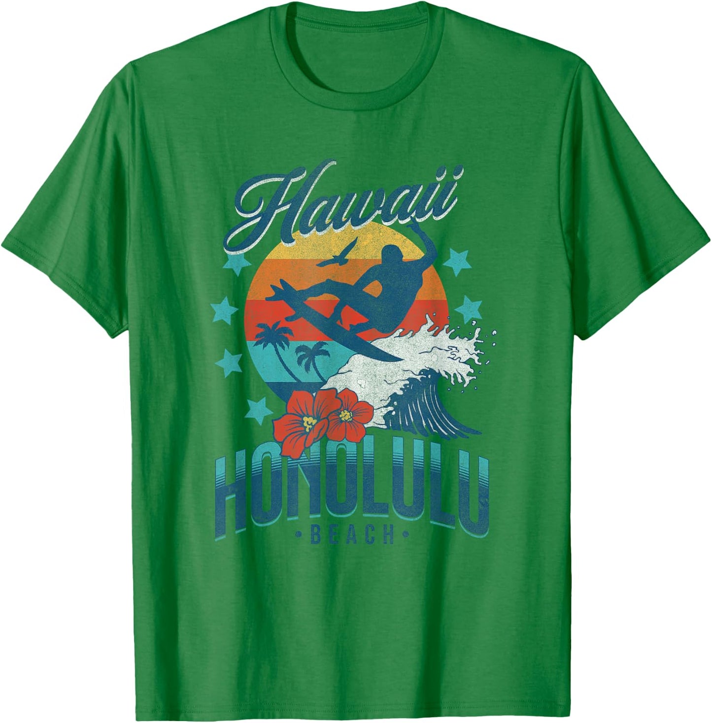 Honolulu Beach Hawaii Surfing Vintage Hawaiian Retro Surf T-Shirt - T-Shirt | Irish Green