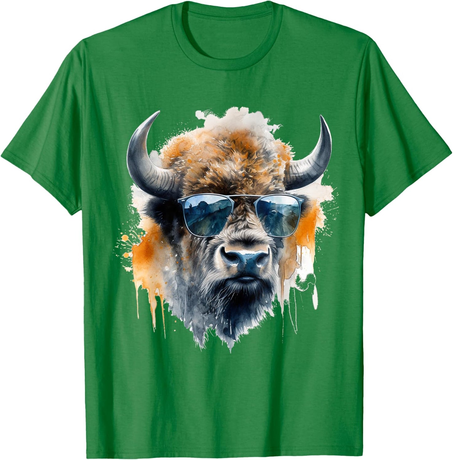 Bison Sunglasses - Art Animals Bison T-Shirt - T-Shirt | Irish Green