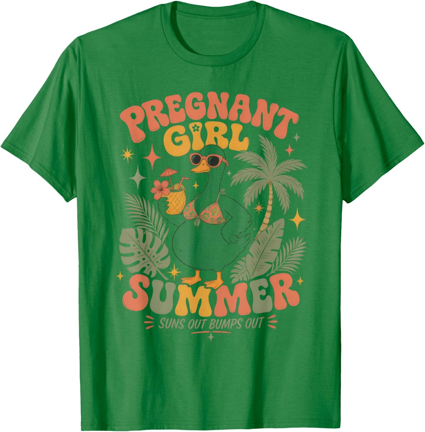 Pregnant Girl Summer Cute Goose Beach Pregnancy T-Shirt - T-Shirt | Irish Green