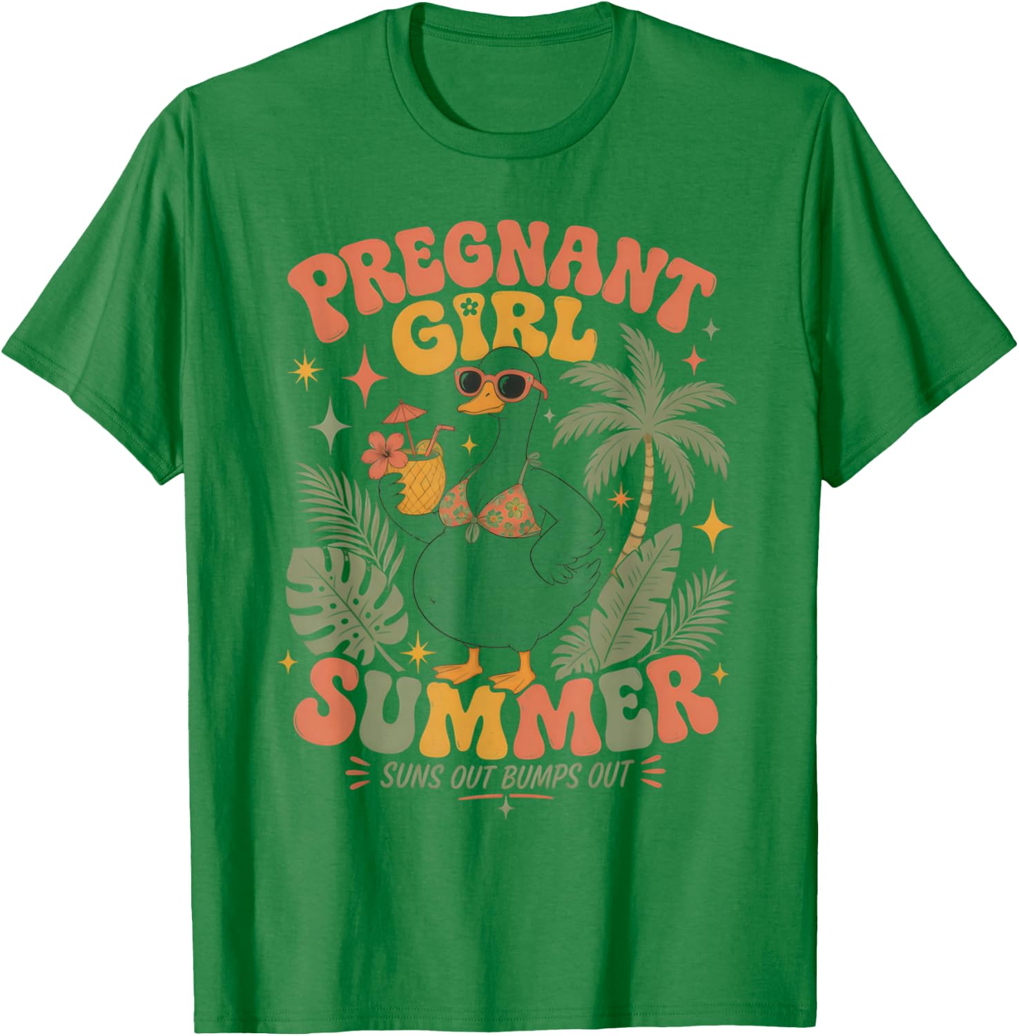 Pregnant Girl Summer Cute Goose Beach Pregnancy T-Shirt - T-Shirt | Irish Green