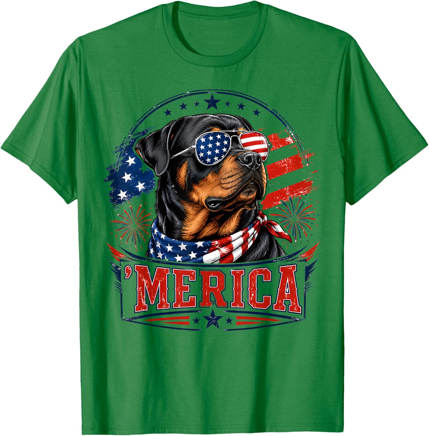 Merica Rottweiler Patriotic Dog 4th of July Dog Lover T-Shirt - T-Shirt | Irish Green