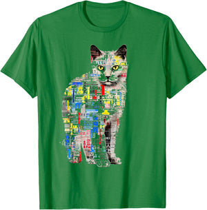 Chat Abstrait Graphique Texte Illustration Animal Chat T-Shirt - T-Shirt | Irish Green