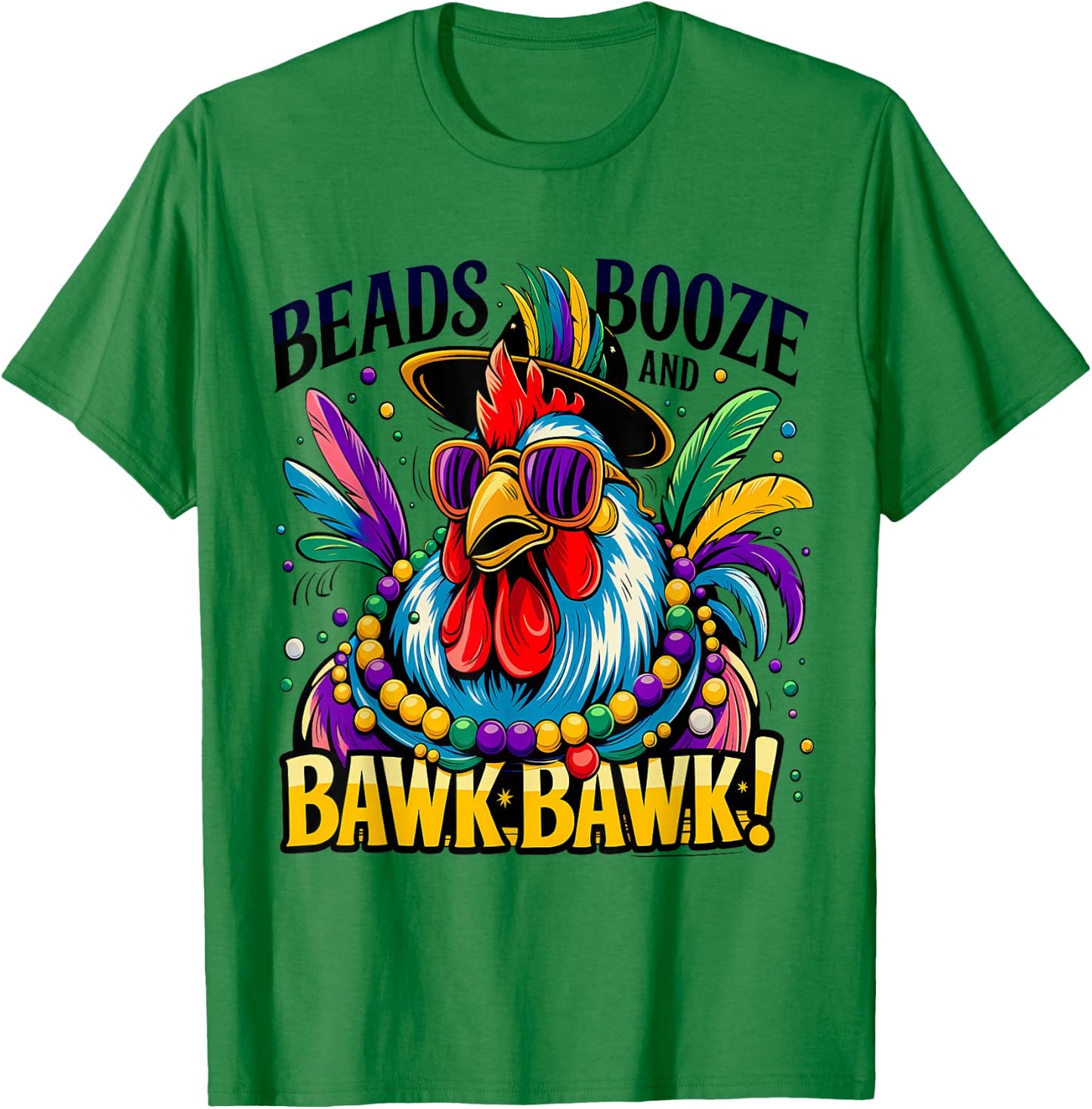 Festive Mardi Gras Rooster Funny Party Bead T-Shirt - T-Shirt | Irish Green