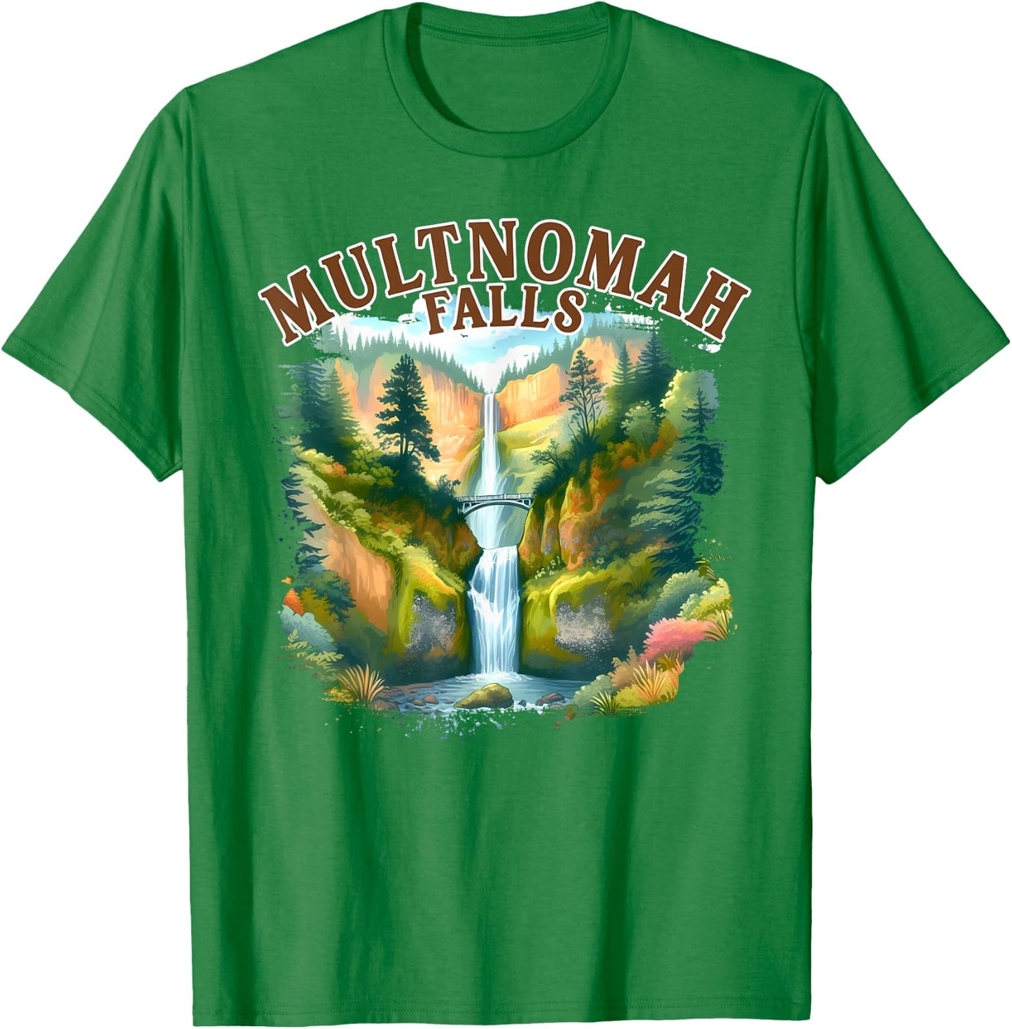 Multnomah Falls Waterfall Oregon Nature Exploring Travel T-Shirt - T-Shirt | Irish Green