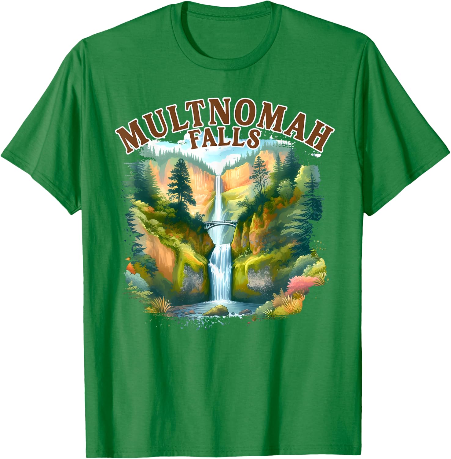 Multnomah Falls Waterfall Oregon Nature Exploring Travel T-Shirt - T-Shirt | Irish Green