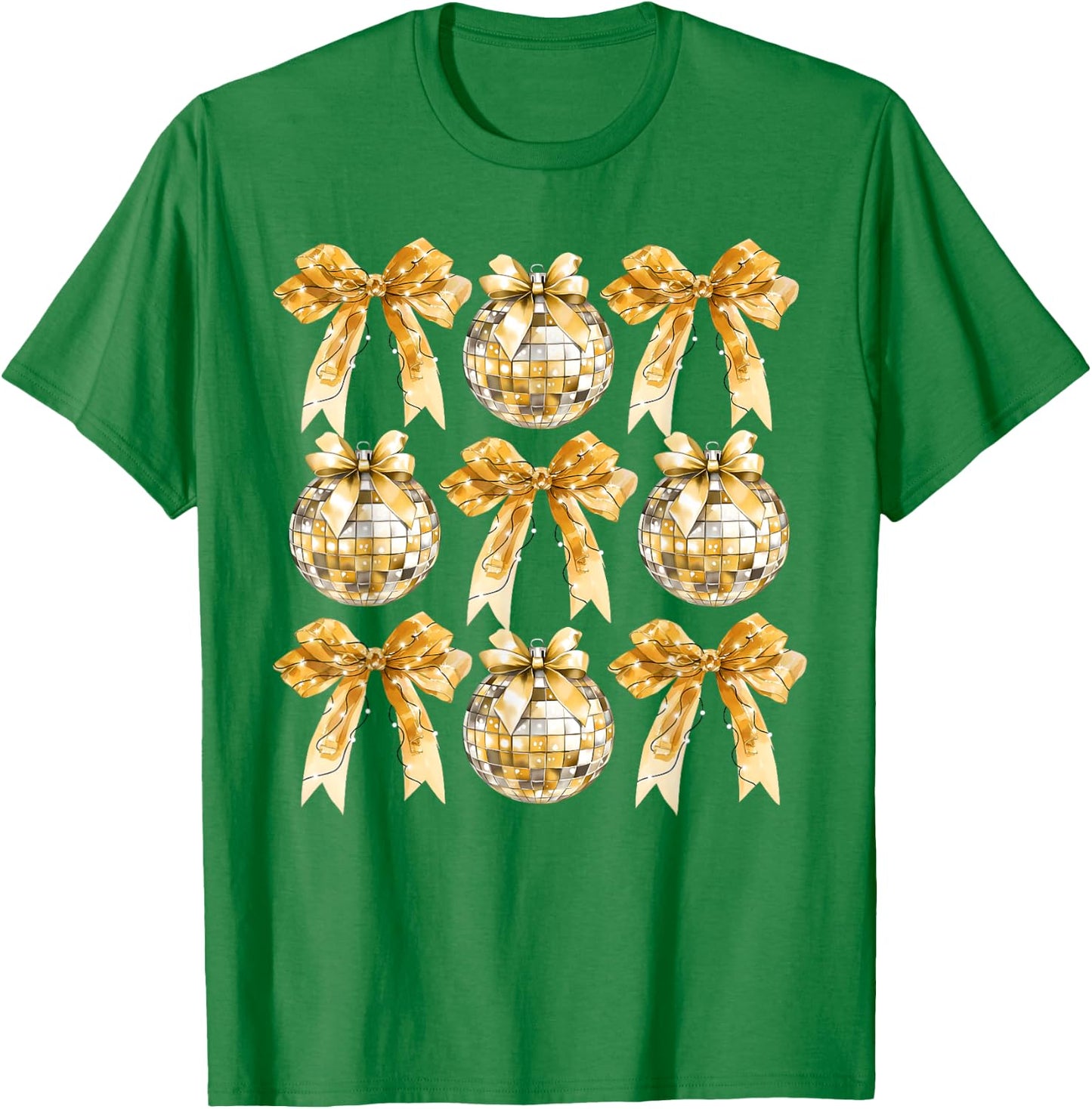 Gold Coquette Bow Disco Ball Retro New Years Eve Hello 2025 T-Shirt - T-Shirt | Irish Green