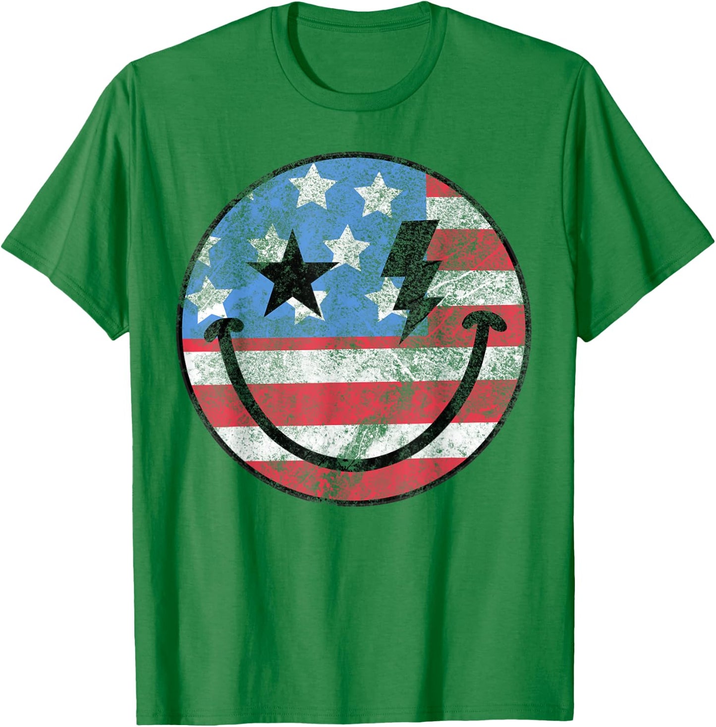 Happy 4th Of July Groovy Smile Face Red White Blue USA Flag T-Shirt - T-Shirt | Irish Green