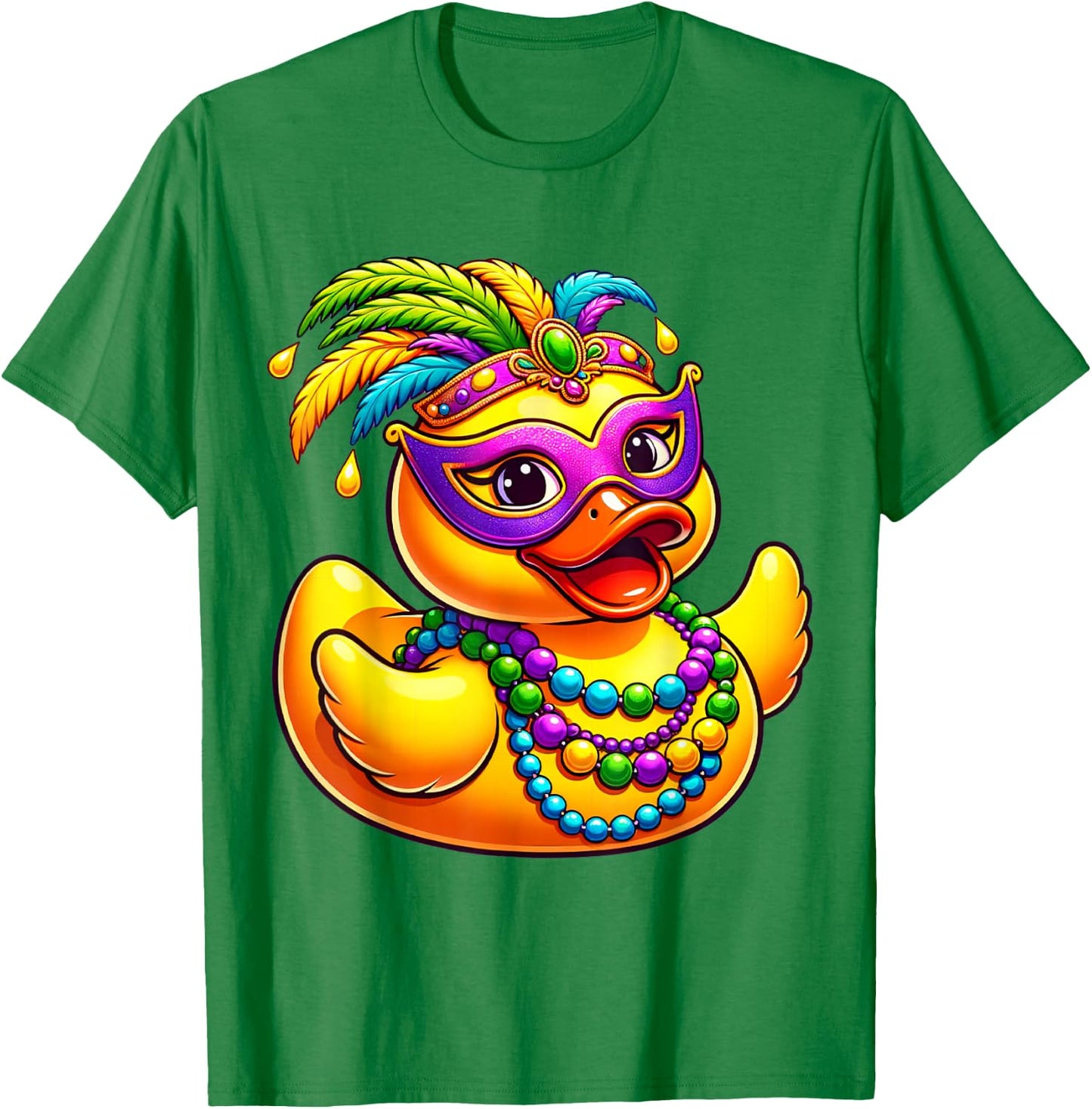 Mardi Gras Duck Wearing Mardi Gras Costume Beads Mask T-Shirt - T-Shirt | Irish Green