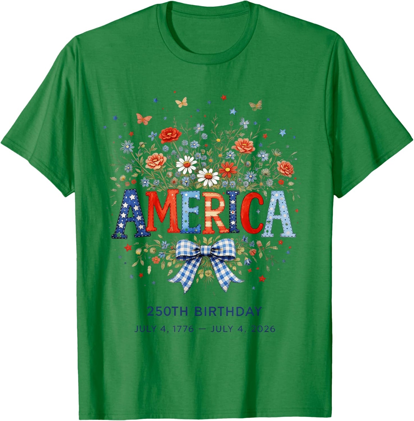 America 250th Birthday Wildflower 4th of July T-Shirt - T-Shirt | Irish Green