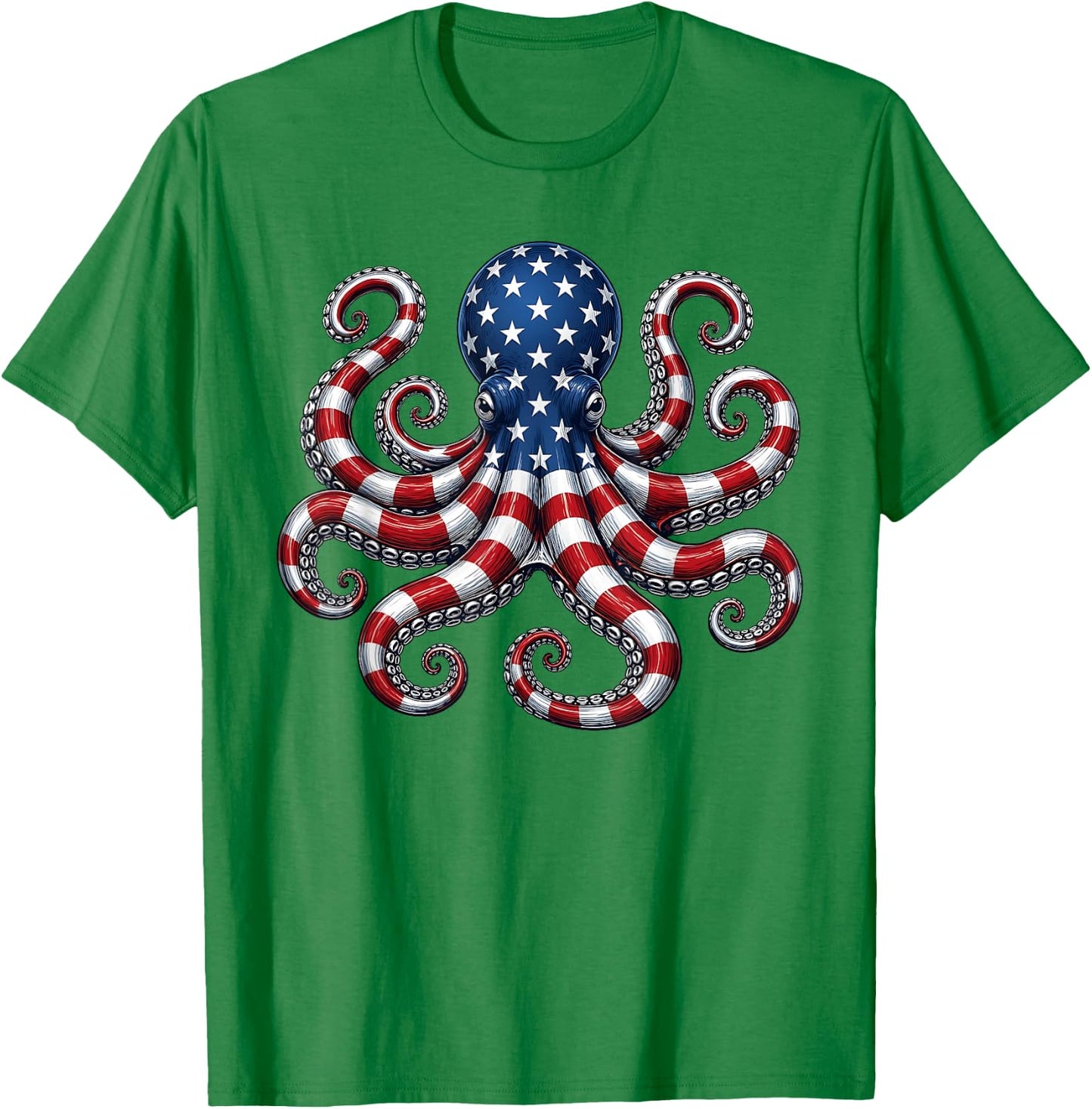 American Flag Octopus Patriotic 4th of July Ocean T-Shirt - T-Shirt | Irish Green