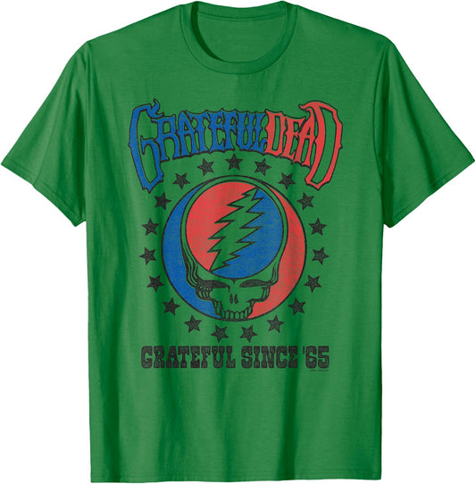 Grateful Dead Since '65 Steal Your Face and Stars Retro Band T-Shirt - T-Shirt | Irish Green
