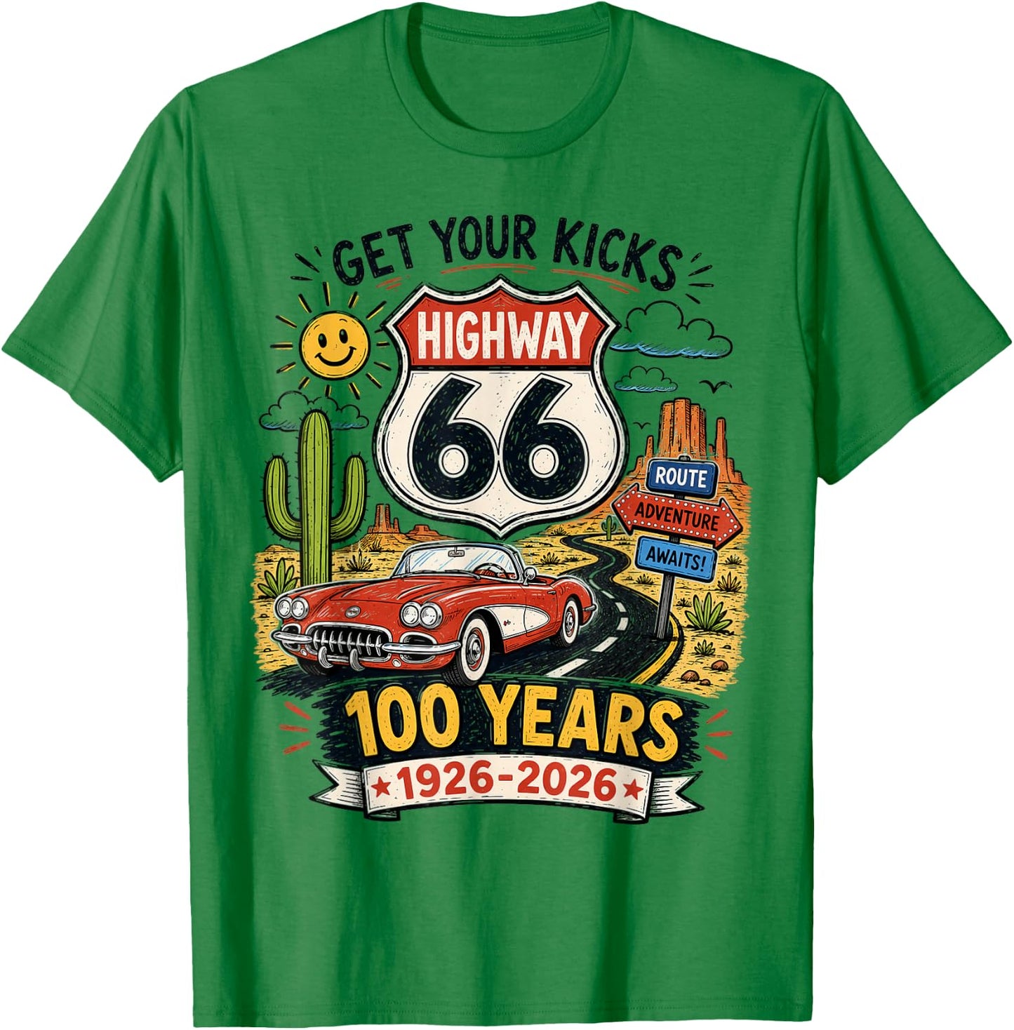 Vintage Highway 66 100 Year Centennial Anniversary Souvenir T-Shirt - T-Shirt | Irish Green