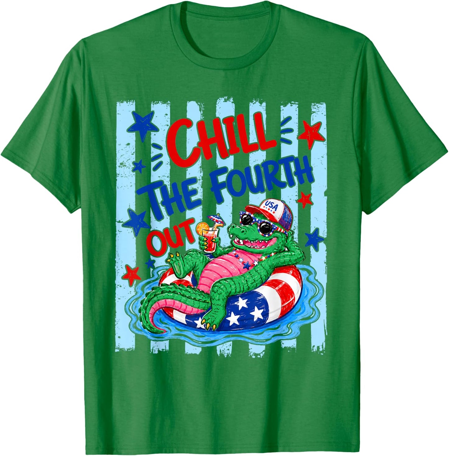 Retro Chill The Fourth Out Funny Alligator 4th of July Gator T-Shirt - T-Shirt | Irish Green