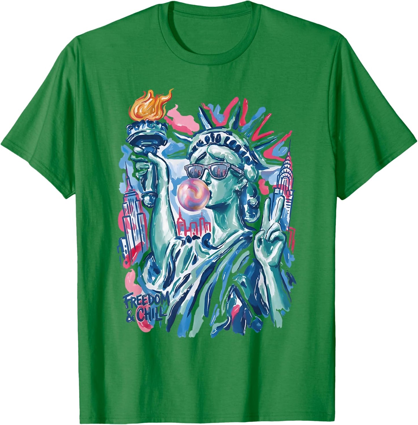 Preppy Statue of Liberty Blowing Bubble Gum 4th of July T-Shirt - T-Shirt | Irish Green