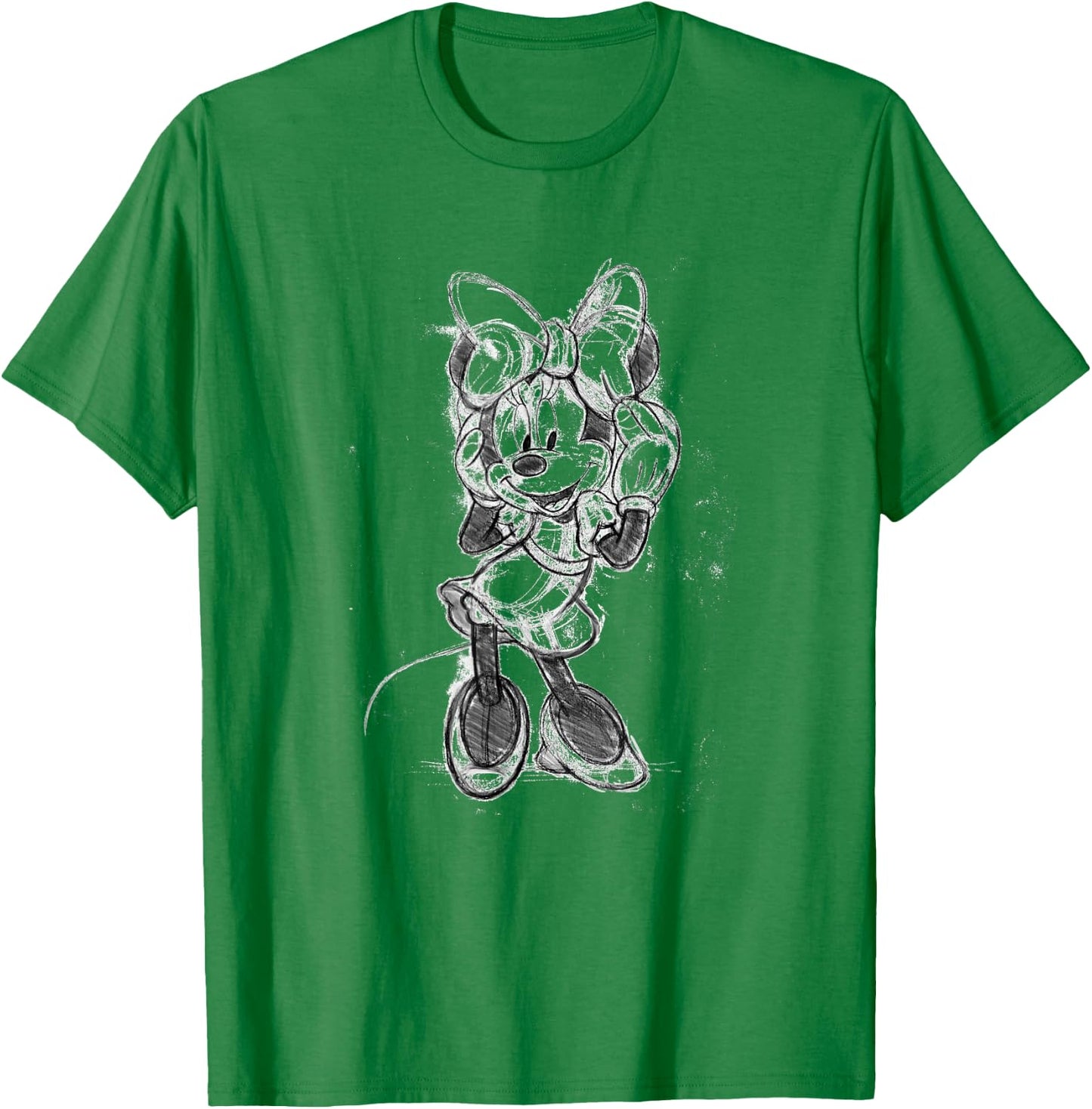 Disney Minnie Mouse Classic Full Body Black & White Sketch T-Shirt - T-Shirt | Irish Green