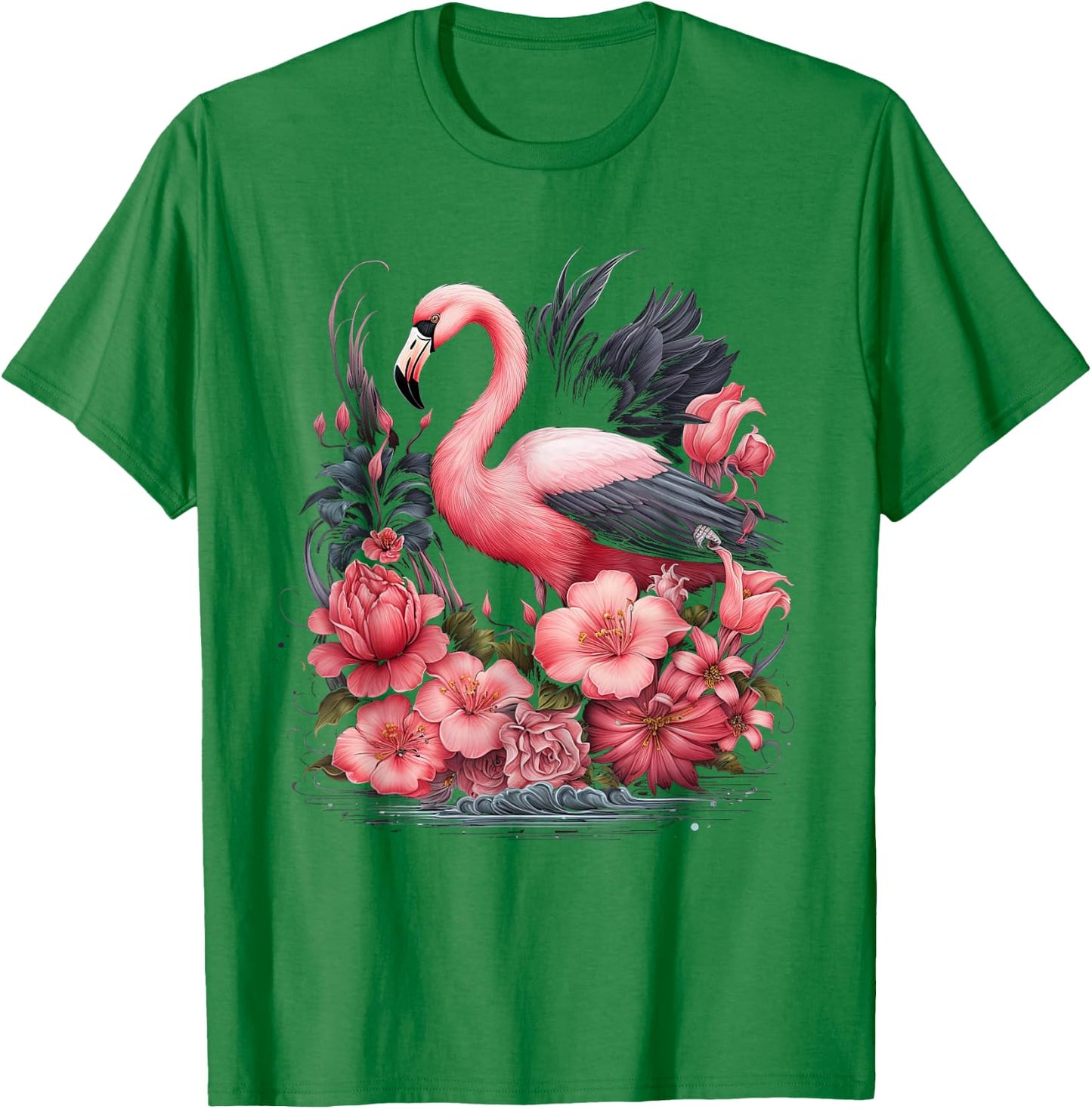 Flamingo and Flowers Floral Flamingos pink T-Shirt - T-Shirt | Irish Green
