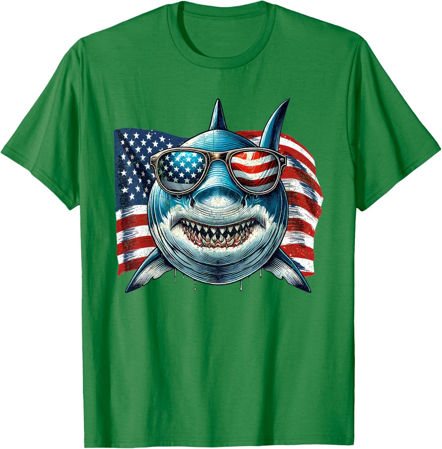 Vintage Shark Lovers US Flag Animals Patriotic Sunglasses T-Shirt - T-Shirt | Irish Green