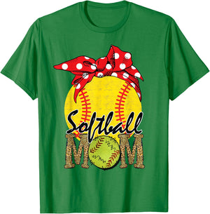 Softball Mom Messy Bun Leopard Softball Mothers Day T-Shirt - T-Shirt | Irish Green